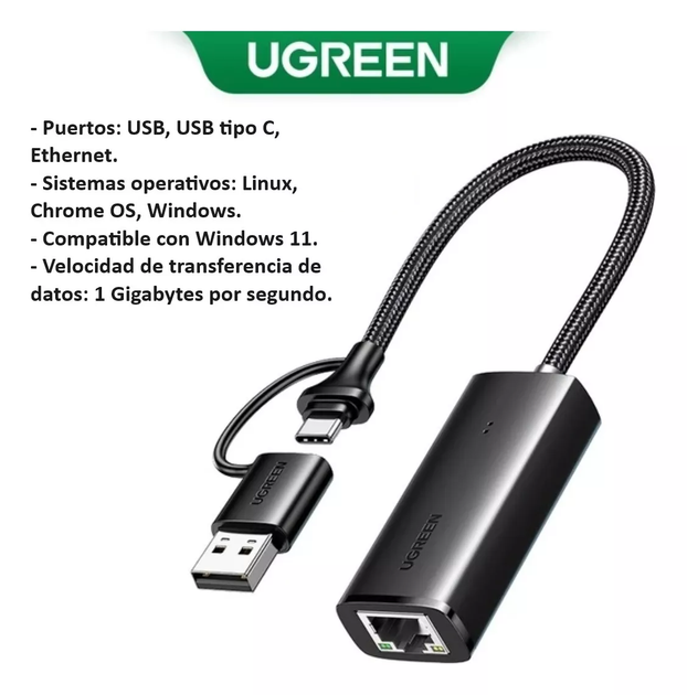 Мережний адаптер Ugreen USB Type C/USB Type A до RJ45 Gigabit Ethernet Adapter 1000Mbps Black (CM650) - зображення 5