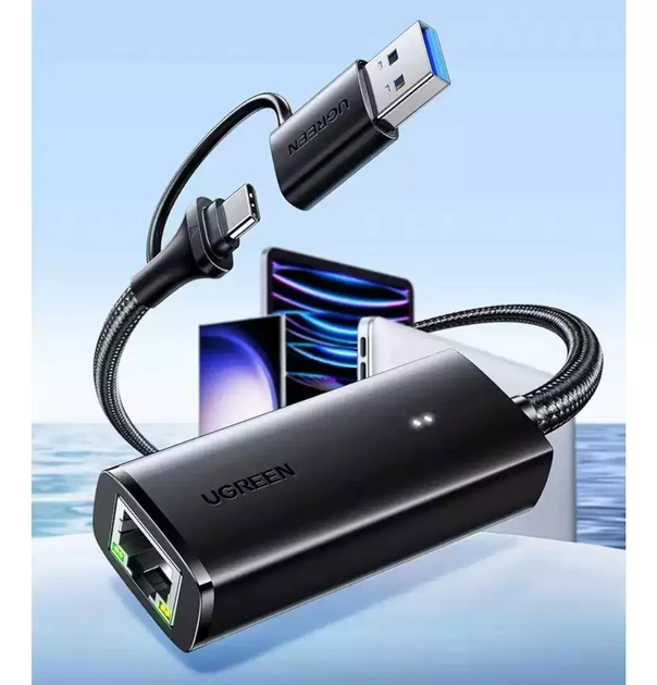 Мережний адаптер Ugreen USB Type C/USB Type A до RJ45 Gigabit Ethernet Adapter 1000Mbps Black (CM650) - зображення 6
