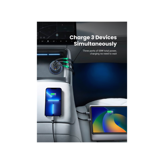 Автомобільний зарядний пристрій для телефона Ugreen 75 W 2*USB-C PD 3.0 & USB-A Grey (EC703) - Фото 4 Автомобільний зарядний пристрій для телефона Ugreen 75 W 2*USB-C PD 3.0 & USB-A Grey (EC703) - зображення 4