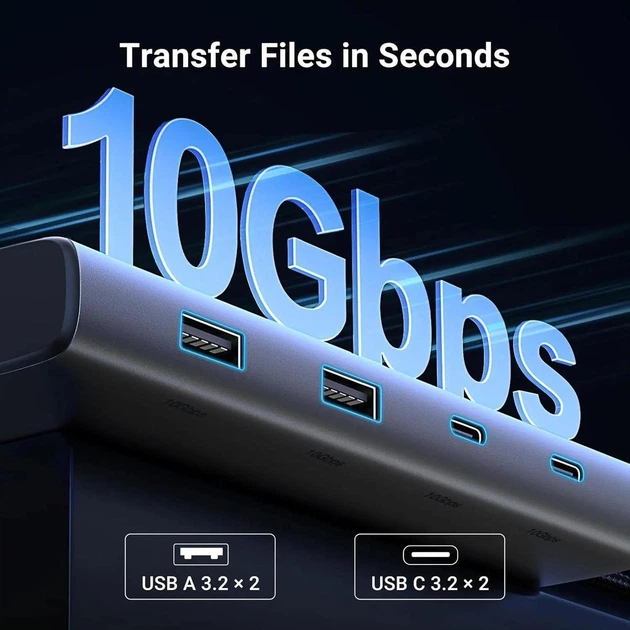 USB-Хаб UGREEN Type-C 4K Triple Display USB C Hub with 2 HDMI, DP, 2 USB A & C 3.2 Ports, 100W PD Grey (CM639) - изображение 6