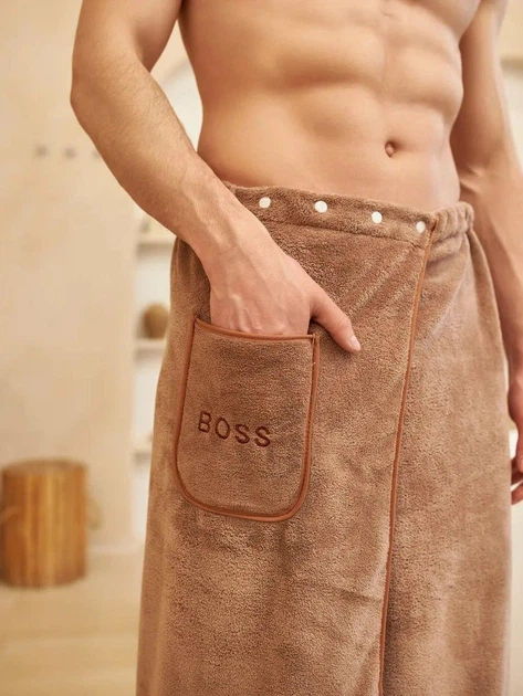 Банный комплект для мужчин микрофибра 85х150 Бежевый (Д-novo-m-sauna-0040) - изображение 6