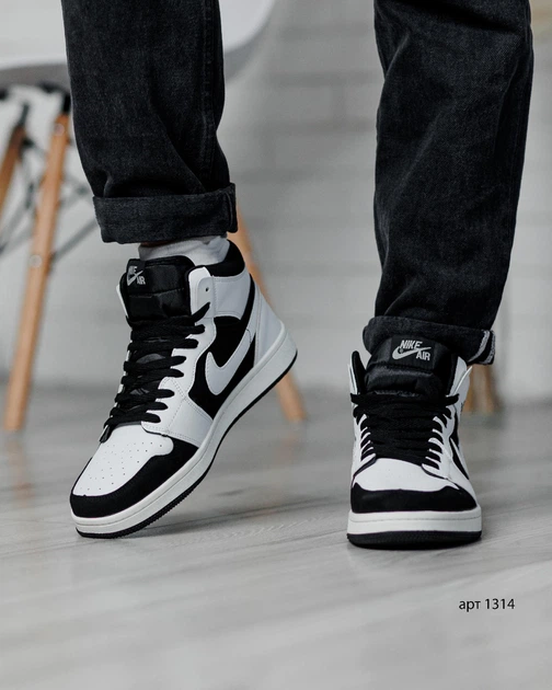 Кросівки чоловічі NK Jordan Retro 1 Hight 41 (26 см) White Black (арт 1314) - Фото 4 Кросівки чоловічі NK Jordan Retro 1 Hight 41 (26 см) White Black (арт 1314) - зображення 4