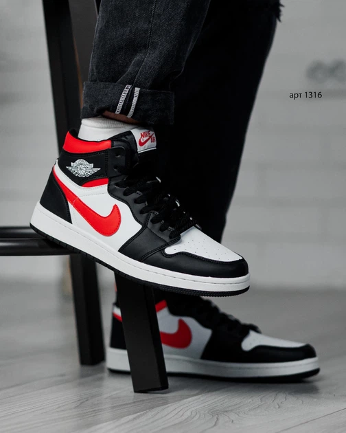 Кросівки чоловічі NK Jordan Retro 1 Hight 42 (26.5 см) Black White Red (арт 1316) - изображение 6