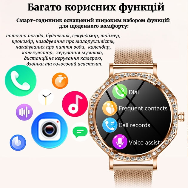 Женские смарт часы круглые для андроид и айфон водонепроницаемые с браслетом шагомер сон спорт звонки уведомления - изображение 3
