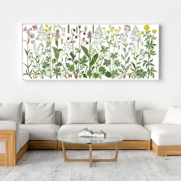 Набор для вышивания по нанесённой на канву схеме "Flowers on the Meadow". AIDA 14CT printed 85*36 см - изображение 5
