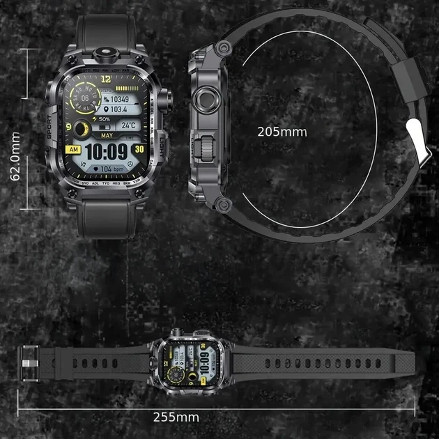 Тактические умные часы Smart Watch для военных, фитнес браслет для спорта, оповещения уведомлений, мощная батарея 650 mah - изображение 8