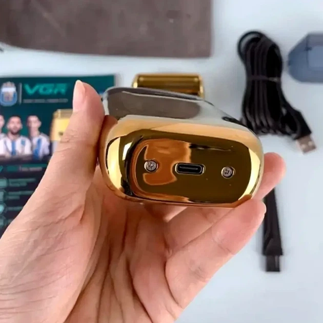 Электробритва роторная с дисплеем 7500 об/мин 3 головки USB влагозащищенный корпус модель V-350 цвет желтый - изображение 7