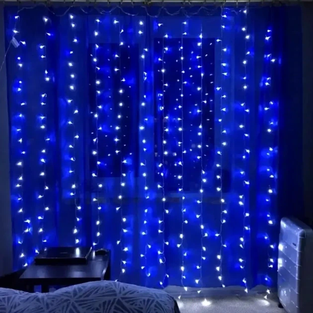 Гірлянда штора водоспад 320LED синій світло 3х2м для прикраси інтер'єру - зображення 8