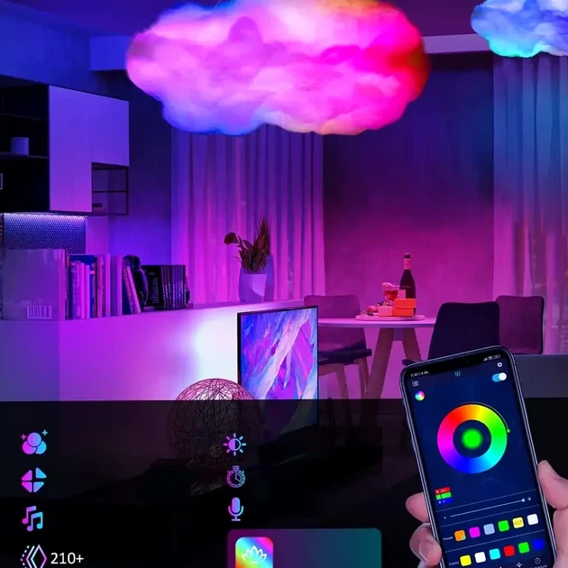 Подвесная LED лампа Облако RGB с управлением от USB и пультом для освещения помещений модель OBL-211 - изображение 9