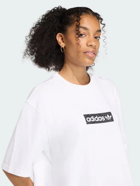 Футболка хлопковая длинная женская Adidas Originals Aop Ss T-Shirt KD8812 XL White (4068805096471) - Фото 4 Футболка хлопковая длинная женская Adidas Originals Aop Ss T-Shirt KD8812 XL White (4068805096471) - изображение 4