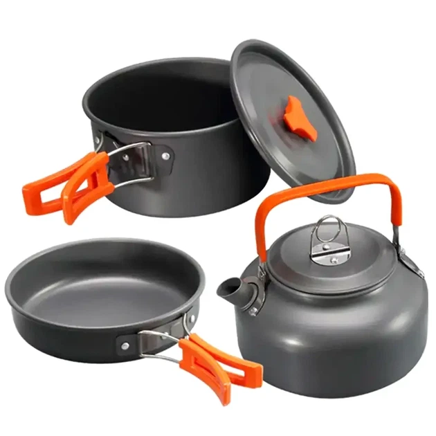 Походный набор посуды кастрюля чайник сковорода для туризма Cooking Set DS-308 - Фото 3 Походный набор посуды кастрюля чайник сковорода для туризма Cooking Set DS-308 - изображение 3