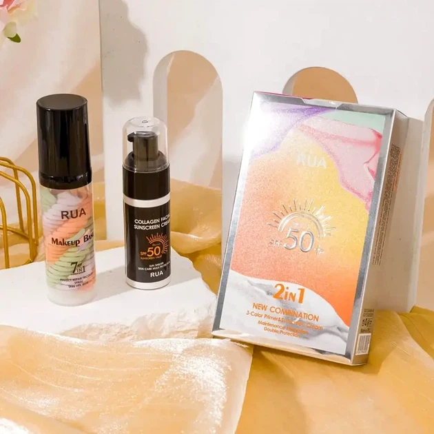 Набір 2в1 база під макіяж праймер для обличчя RUA SPF 50 кольорова палітра триколірна - Фото 4 Набір 2в1 база під макіяж праймер для обличчя RUA SPF 50 кольорова палітра триколірна - зображення 4