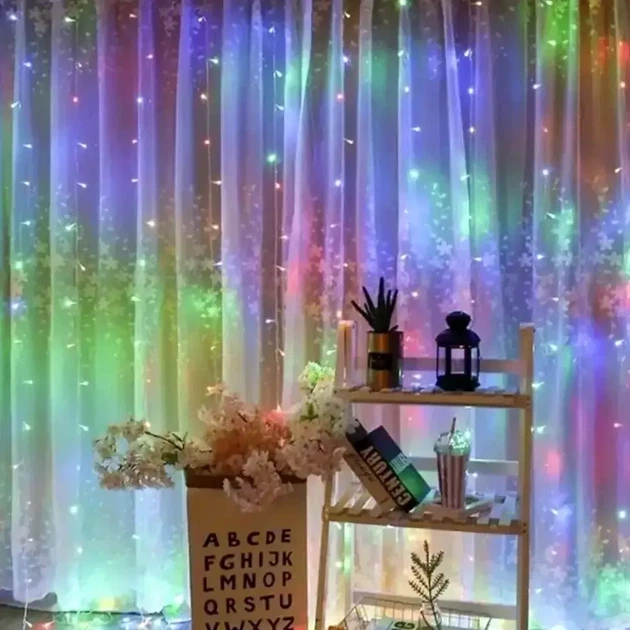 Гірлянда штора водоспад 320LED RGB 2х1.5м із живленням від USB для новорічного прикраси інтер'єру - зображення 9