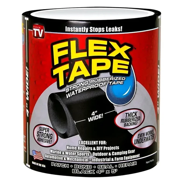 Водонепроникна стрічка Flex Tape 150х10см чорний універсальний ремонтний скотч клейка стрічка для шкіри текстилю 1 рулон - зображення 10