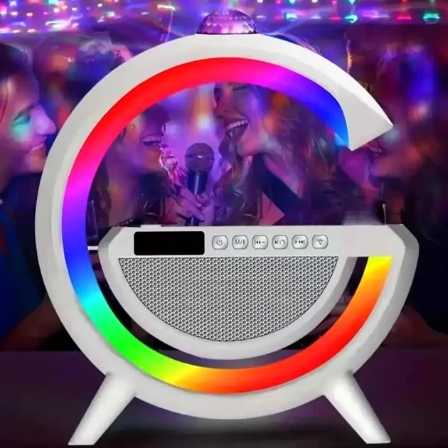 Лампа нічник з бездротовою зарядкою USB висота 228 ширина 180 Bluetooth стовпчик дискошар G2388A колір білий - зображення 9