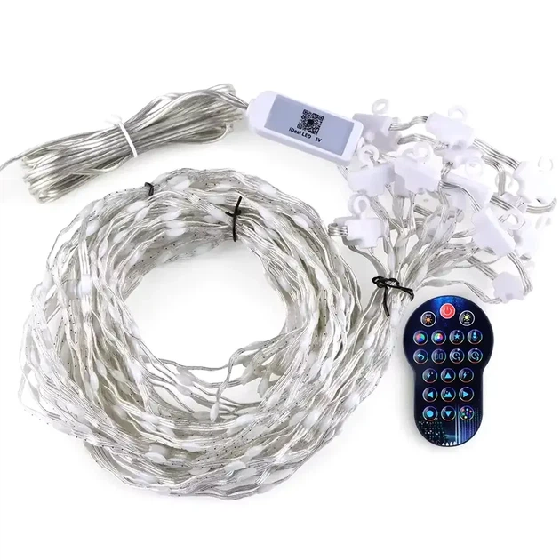 Смарт гірлянда Штора USB 2х2м 400 LED потужність 3.8W напруга 6V кольорова для новорічного оформлення вікна - Фото 3 Смарт гірлянда Штора USB 2х2м 400 LED потужність 3.8W напруга 6V кольорова для новорічного оформлення вікна - зображення 3