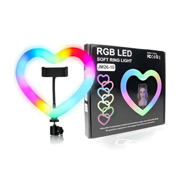 Кільцева RGB LED лампа 26см з пультом управління для селфі білий колір світіння USB живлення модель JM26 - зображення 7