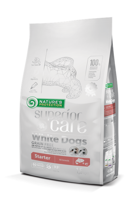 Сухой беззерновой корм для белых щенков всех пород(стартер) Nature's Protection SC White Dogs Starter,1.5 кг - Фото 1 Сухой беззерновой корм для белых щенков всех пород(стартер) Nature's Protection SC White Dogs Starter,1.5 кг - изображение 1