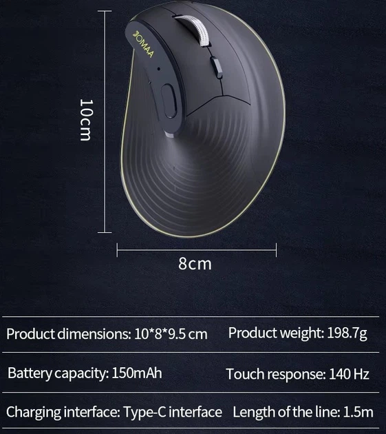 Вертикальная мышь беспроводная JOMAA D1527 аккумулятором RGB подсветкой 2,4G+Bluetooth - Фото 12 Вертикальная мышь беспроводная JOMAA D1527 аккумулятором RGB подсветкой 2,4G+Bluetooth - изображение 12