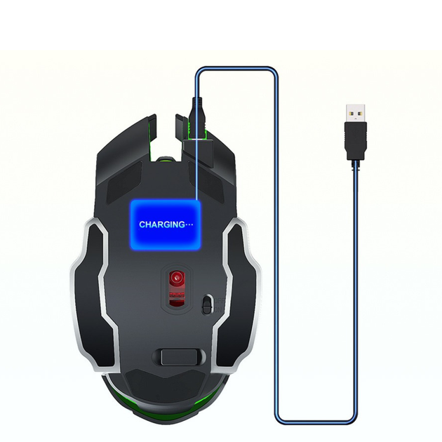 Бездротова ігрова миша, безшумна, оптична 2.4G+Bluetooth-під'єднанням з RGB-підсвіткою DPI 800/1000/1200 чорна Q13B - зображення 4