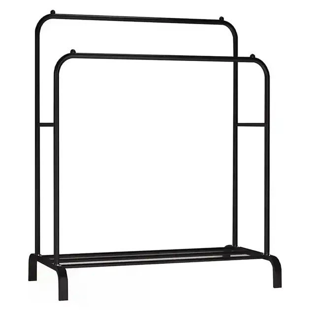 Вешалка-стойка Double Floor Hanger с полкой для обуви, металлическая черная, 150×110×55 см - изображение 5