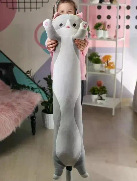 Мягкая игрушка Кот Батон 110 см, плюшевая подушка для сна и отдыха, Серый - Фото 3 Мягкая игрушка Кот Батон 110 см, плюшевая подушка для сна и отдыха, Серый - изображение 3