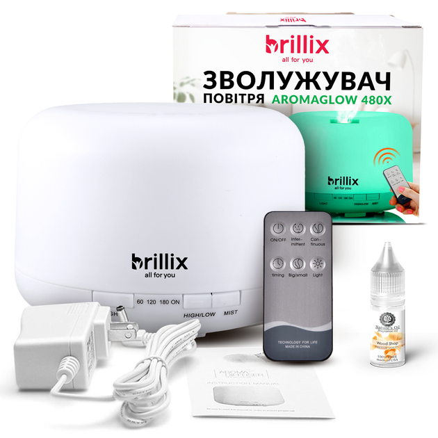 Увлажнитель воздуха Brillix AromaGlow 480X ультразвуковой ночник аромадиффузор для дома ароматический дифузор 480 мл с led подсветкой на 6 цветов и пультом аромадиффузоры увлажнители арома диффузоры - изображение 2