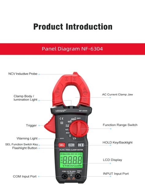 Токоизмерительные клещи, мультифункциональный мультиметр NOYAFA NF-6304 - изображение 5