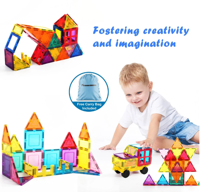 Магнитный конструктор Picasso Tiles The Building Blocks With Car 61 деталь (28244) (817338022402) - изображение 5