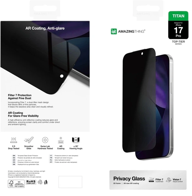 Захисне скло AMAZINGthing Titan Vision 7 Privacy Glass для Apple iPhone 17 Pro Black (IP176.3PARPGLA) - зображення 6