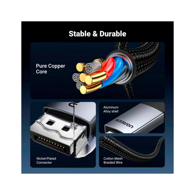 Кабель мультимедійний DisplayPort M to HDMI M 1.0m V2.0 4K60Hz DP119 black Ugreen (15773) - Фото 8 Кабель мультимедійний DisplayPort M to HDMI M 1.0m V2.0 4K60Hz DP119 black Ugreen (15773) - зображення 8