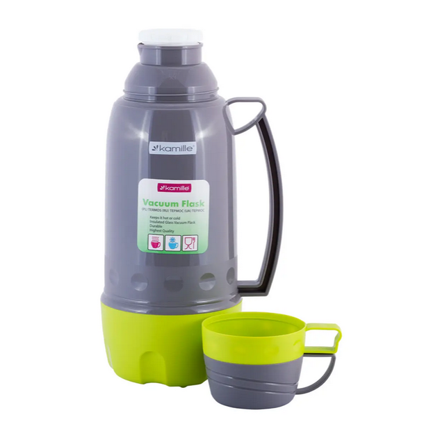 Термос Glass Pleasure 1,8л дзеркальна колба та 2 чашки Gray-Green - Фото 2 Термос Glass Pleasure 1,8л дзеркальна колба та 2 чашки Gray-Green - зображення 2