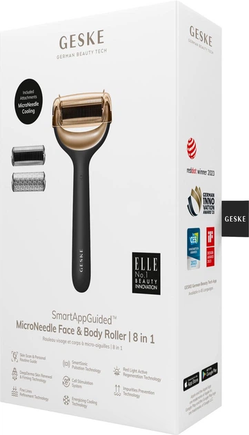 Электронный роллер для лица и тела с микроиглами GESKE MicroNeedle Face&Body Roller 8в1 серый - изображение 7