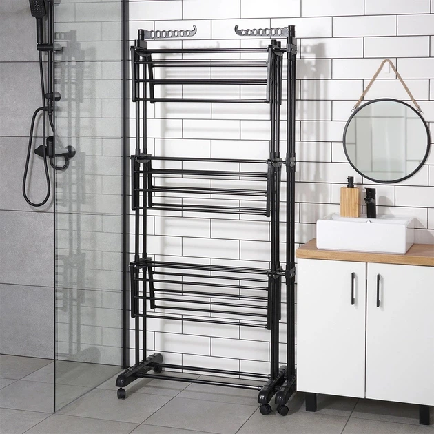 Suszarka na pranie Vilde metalowa czarna pionowa rozsuwana XXL 78 - 130 x 64 x 172 cm (5904316496760) - obraz 6