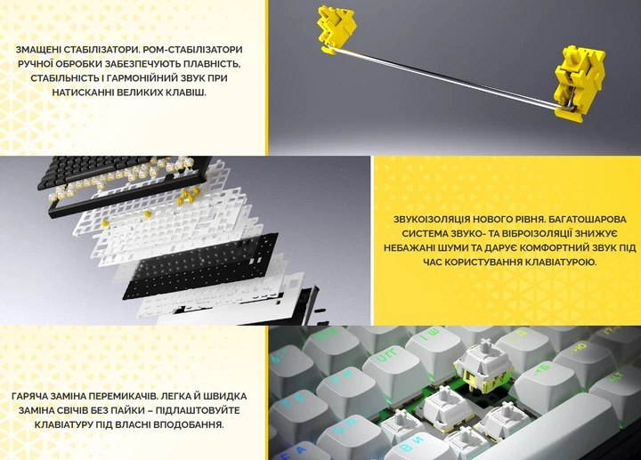 Клавиатура игровая механическая HATOR HTK-3160-UA Skyfall 65 Wireless Aurum Sterling Switch USB, 2,4 ГГц, BT 5.3 Black-White - изображение 9