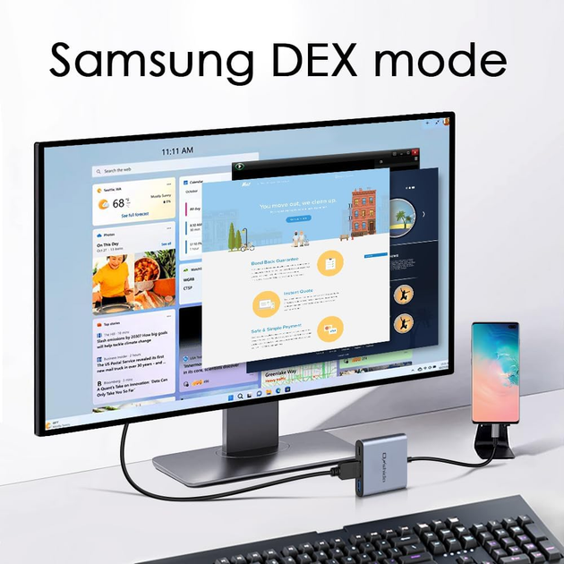 Портативная док-станция Onshida 3в1 USB-C HDMI адаптер 4K 100W для Nintendo Switch MacBook серый - Фото 7 Портативная док-станция Onshida 3в1 USB-C HDMI адаптер 4K 100W для Nintendo Switch MacBook серый - изображение 7