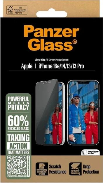 Гібридне скло Panzer Glass Ultra-Wide Fit Privacy Glass для Apple iPhone 16e / 14 / 13 / 13 Pro (5715685021053) - зображення 4