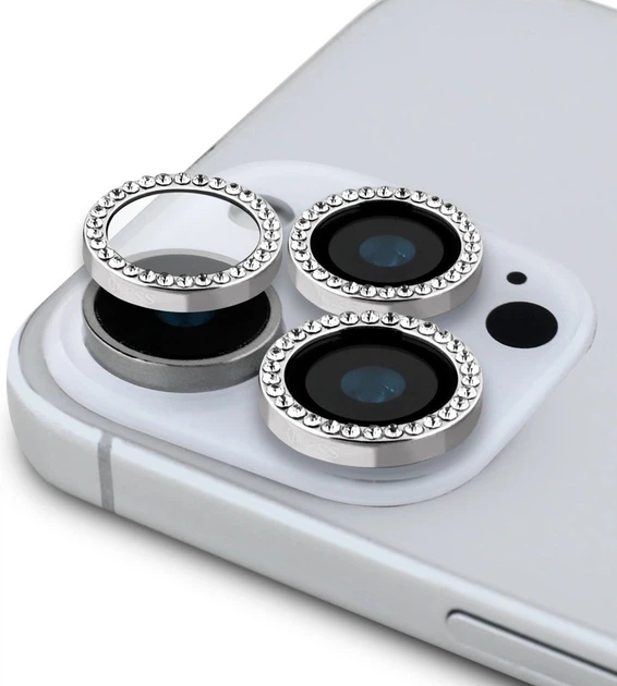 Szkło hybrydowe Guess BP Rhinestone 2in1 Screen Protector and Camera Lens Set do Apple iPhone 16 Pro Max Silver (3666339364861) - obraz 3