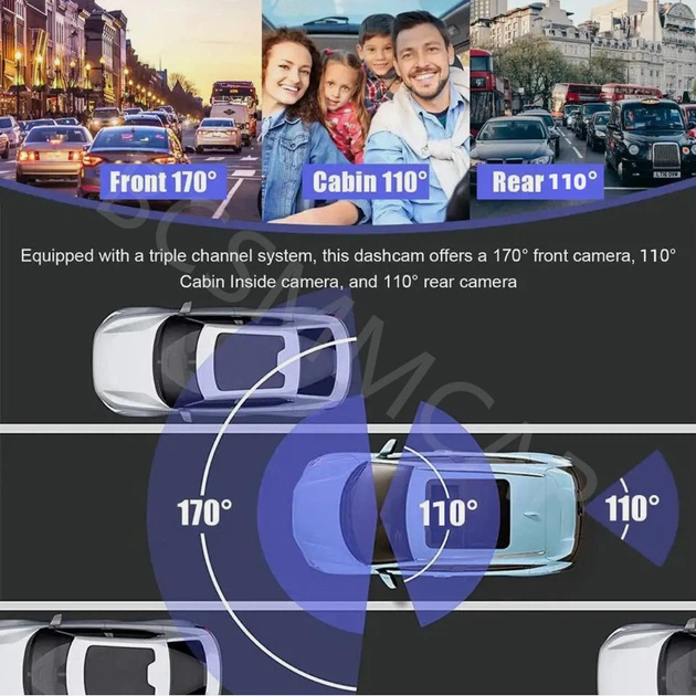 Видеорегистратор автомобильный CARDVR 3-объективный BCSMMCAR G66 | Full HD 1080P, Wi-Fi, G-Sensor, 3.16” - изображение 4
