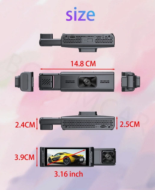 Видеорегистратор автомобильный CARDVR 3-объективный BCSMMCAR G66 | Full HD 1080P, Wi-Fi, G-Sensor, 3.16” - изображение 6