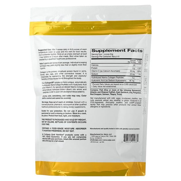 Пептиды морского коллагена California GOLD Nutrition "CollagenUP" гидролизованный рыбий 1 и 3 типа с гиалуроновой кислотой и витамином C, с нейтральным вкусом, 5000 мг (206 г / 7,26 унции) - Фото 2 Пептиды морского коллагена California GOLD Nutrition "CollagenUP" гидролизованный рыбий 1 и 3 типа с гиалуроновой кислотой и витамином C, с нейтральным вкусом, 5000 мг (206 г / 7,26 унции) - изображение 2
