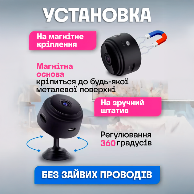 Беспроводная Wi-Fi IP камера видеонаблюдения переносная с микрофоном A9/FullHD Вайфай камера портативная - изображение 2