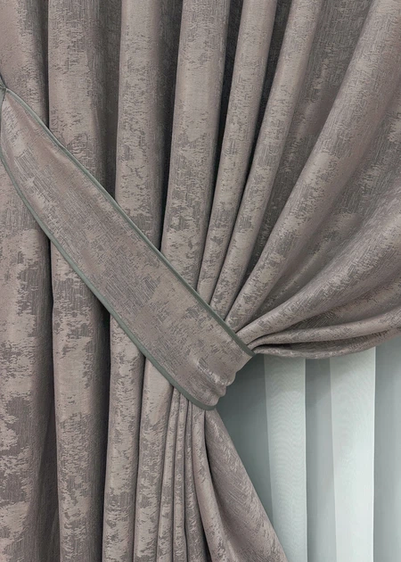 Комплект готовых штор VR-Textil Жаккард Sultan YL № 1210ш Серо-пудровый 150х270 см 2 шт (33-0027) - изображение 5