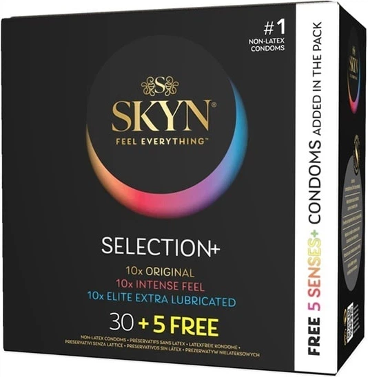 Презервативи Skyn Selection 30+5 35 шт - велика упаковка різних видів скін безлатексних - Фото 1 Презервативи Skyn Selection 30+5 35 шт - велика упаковка різних видів скін безлатексних - зображення 1