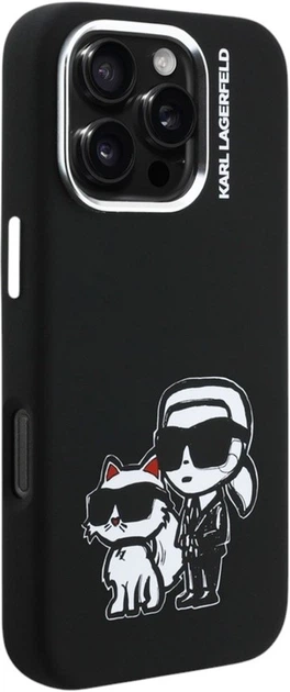 Etui Karl Lagerfeld Silicone Karl&Choupette Sketch MagSafe do iPhone 16 Pro Black (3666339462246) - obraz 3