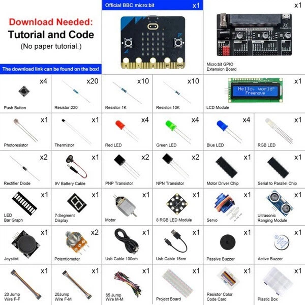 Стартовый набор Freenove Super Starter Kit для BBC Micro:bit V2 (Micro:bit в комплекте) (micro:bit V2 у комплекті) - 423257 - Фото 2 Стартовый набор Freenove Super Starter Kit для BBC Micro:bit V2 (Micro:bit в комплекте) (micro:bit V2 у комплекті) - 423257 - изображение 2