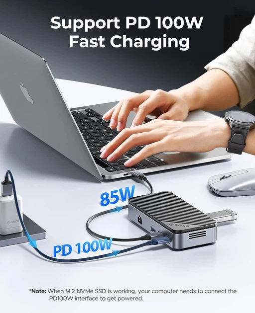 USB-C концентратор з корпусом для M.2 NVMe SSD 10 Гбіт/с ORICO - Фото 5 USB-C концентратор з корпусом для M.2 NVMe SSD 10 Гбіт/с ORICO - зображення 5