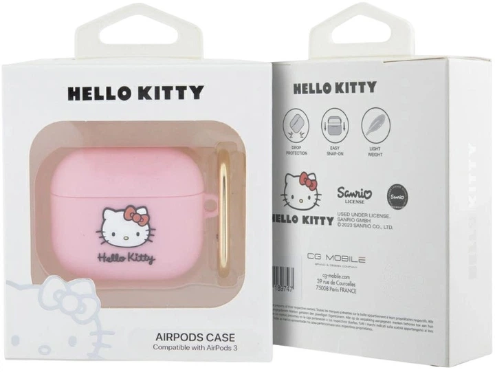Etui Hello Kitty Silicone 3D Kitty Head do Apple AirPods 3 Pink (3666339189709) - obraz 3