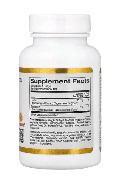 Лютеїн із зеаксантином, 20 мг California Gold Nutrition, 120 вегетаріанських капсул - изображение 2
