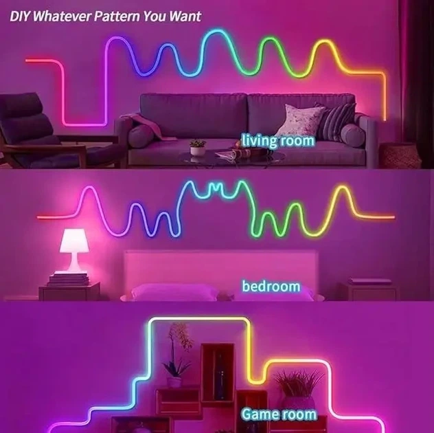 Стрічка розумна гнучка LED Neon RGB неонова 3 метри від USB керування кольорами режимами з телефона - зображення 4